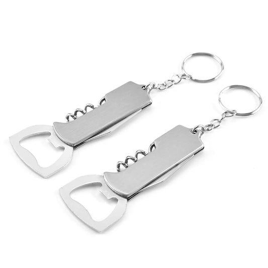 Portable Stainless Steel Corkscrew Wine Opener with Keychain, Multifunctional Beer Bottle Opener, Knife, Gift for Mens