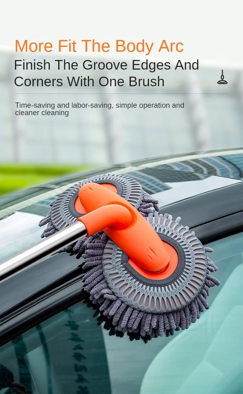 Purism Car Washer Mop Foam Wash Brush Double Brush Head Roof Window Cleaning Maintenance Three-Section Telescopic Mop Car Accessories