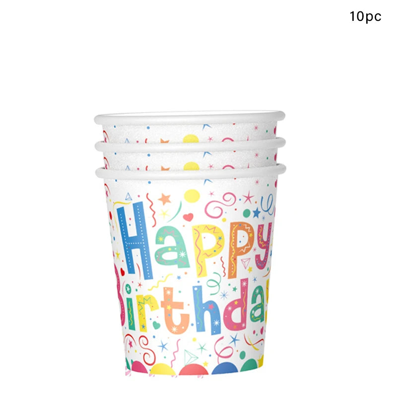 Purism Happy Birthday Party Disposable Tableware Rainbow Colored Paper Cups Plates Table Decor Kids 1st Girls Birthday Party Supplies
