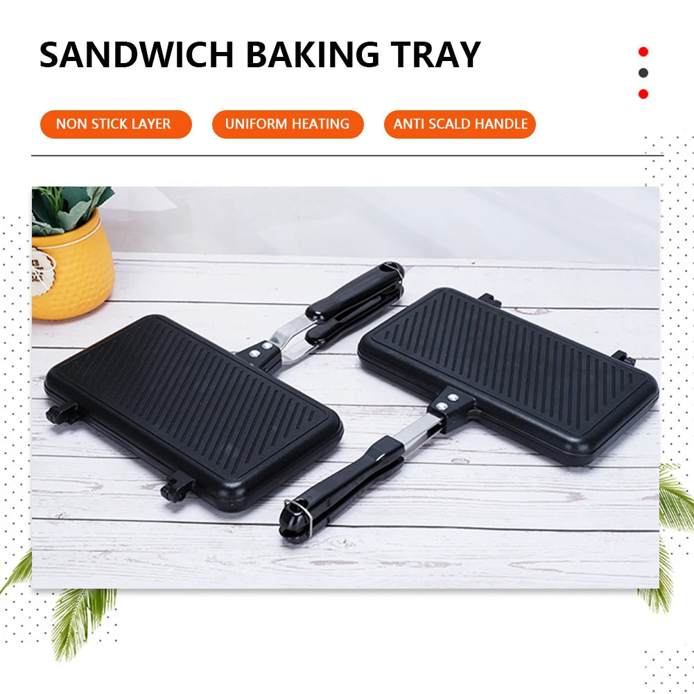 Purism Double Side Bread Frying Pan Non Stick Barbecue Plate Sandwich Toaster Mold Heat-resistant Toastie Waffle Pancake Kitchen Tools