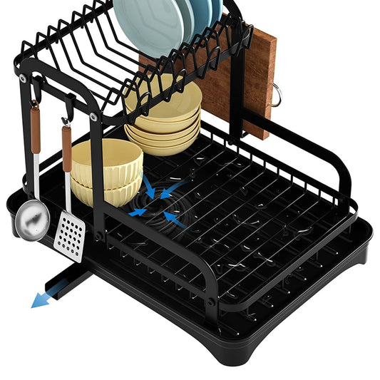 Daddy's Choice  2 Tier Dish Bowl Drainer Storage Rack Kitchen Dish Drying Rack with Drain Basket Countertop Dinnerware Organizer Drainboard