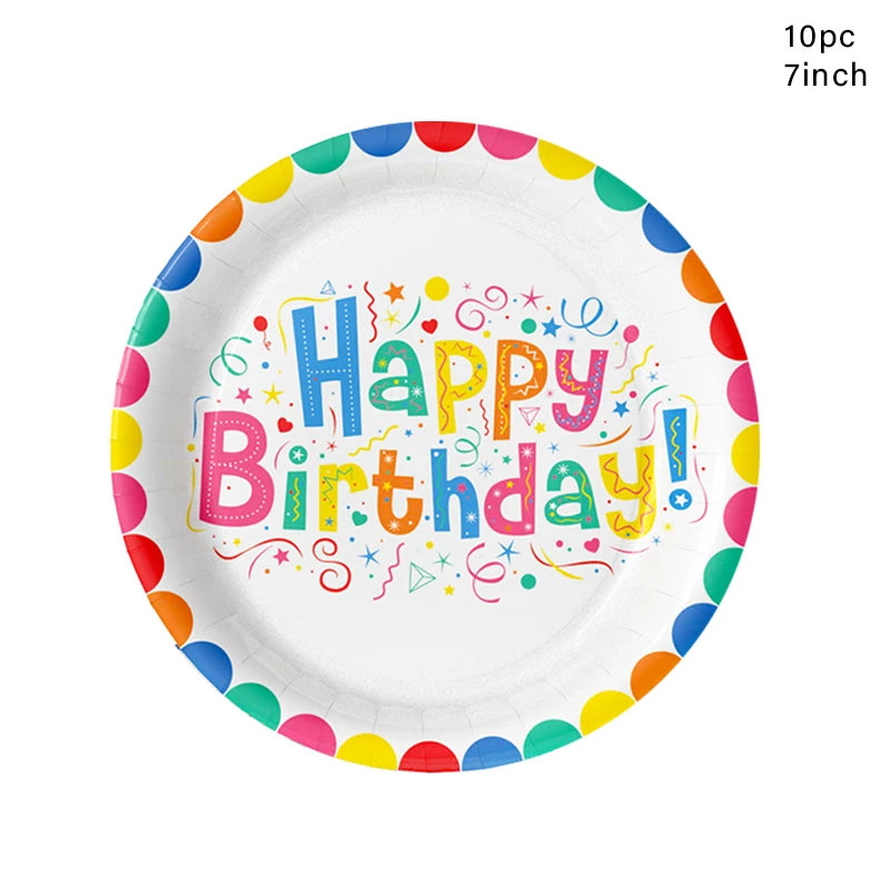 Purism Happy Birthday Party Disposable Tableware Rainbow Colored Paper Cups Plates Table Decor Kids 1st Girls Birthday Party Supplies