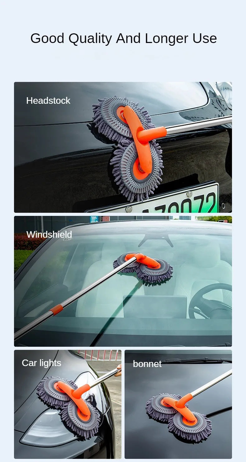 Purism Car Washer Mop Foam Wash Brush Double Brush Head Roof Window Cleaning Maintenance Three-Section Telescopic Mop Car Accessories