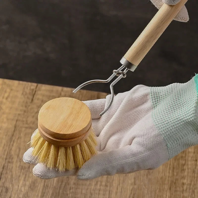 Purism Replaceable dish brush Long wooden handle Household Cleaning Brush Useful things for kitchen Cleaning Tool