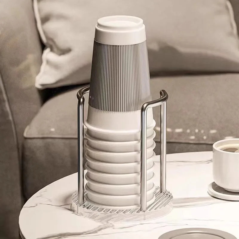 Daddy's Choice Luxury Disposable Cup Storage Holder Water Tea Cups Dispenser Rack Shelf with Longer Stick Mug Display Stand Home Organizer