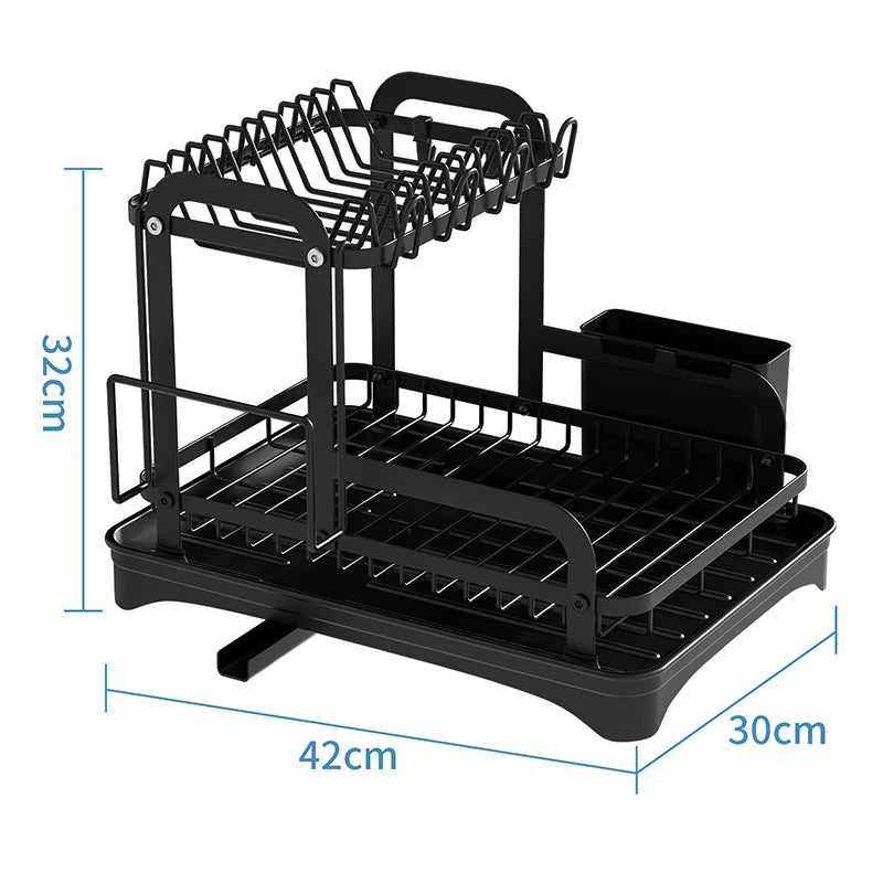 Daddy's Choice  2 Tier Dish Bowl Drainer Storage Rack Kitchen Dish Drying Rack with Drain Basket Countertop Dinnerware Organizer Drainboard