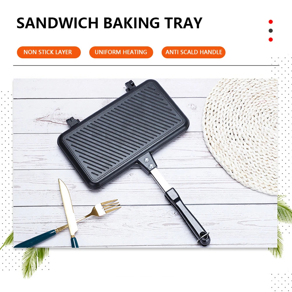 Purism Double Side Bread Frying Pan Non Stick Barbecue Plate Sandwich Toaster Mold Heat-resistant Toastie Waffle Pancake Kitchen Tools