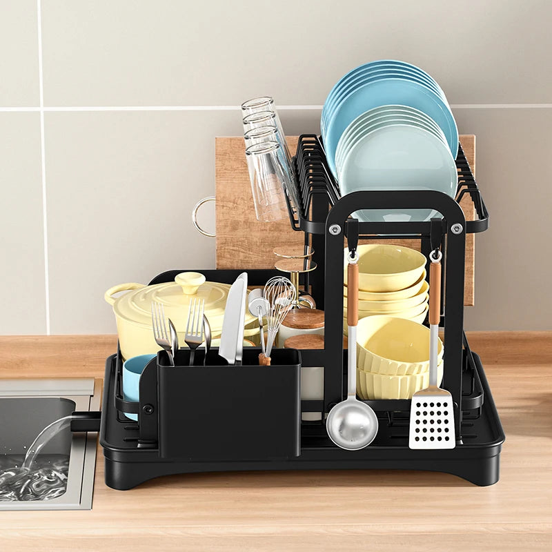 Daddy's Choice  2 Tier Dish Bowl Drainer Storage Rack Kitchen Dish Drying Rack with Drain Basket Countertop Dinnerware Organizer Drainboard