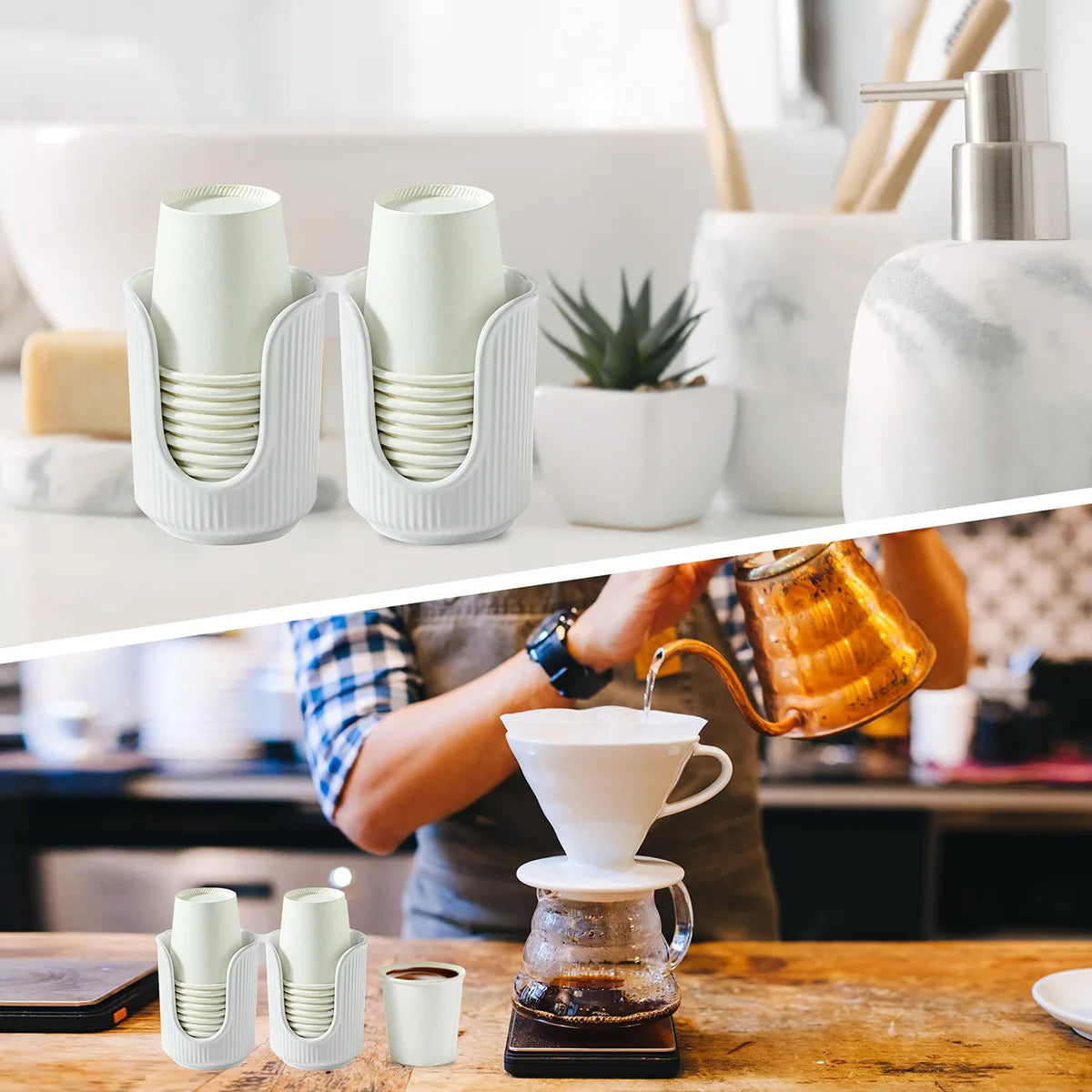 Daddy's Choice Disposable Paper Cup Holder Luxury Simple Space Save Plastic Multi-functional Desktop Cup Sorting Storage Rack Home Organizer