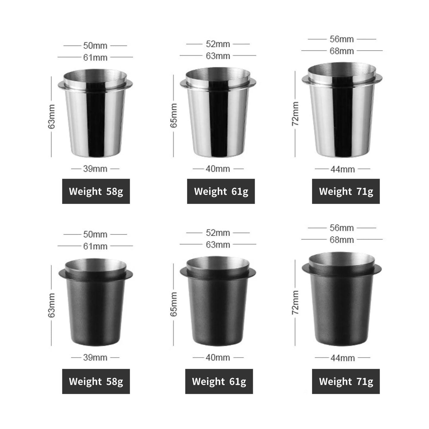 Purism Coffee Dosing Cup Sniffing Mug for Espresso Machine Wear Resistant Stainless Steel Coffee Dosing Cup Drop Shipping 58/53/51mm