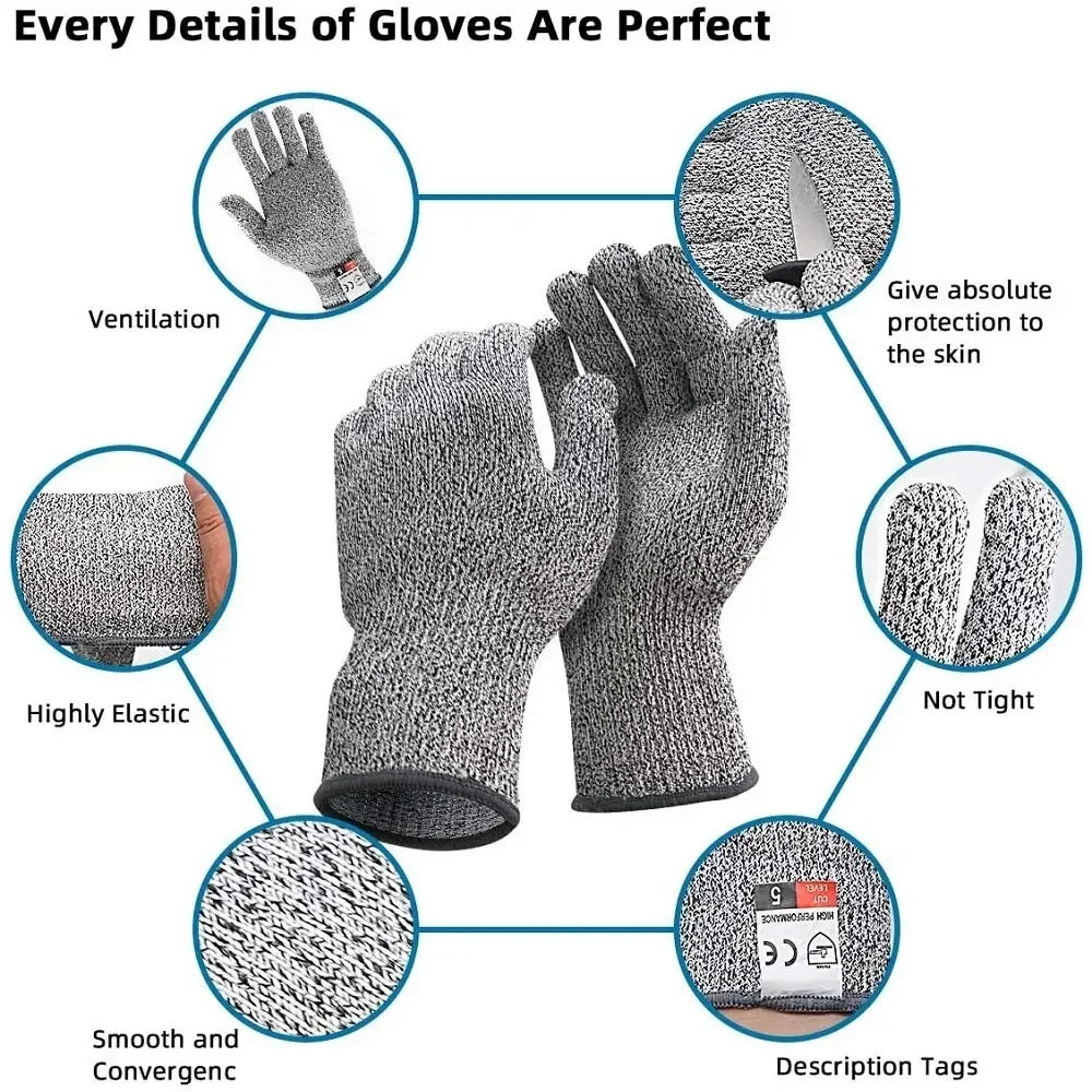 Daddy's Choice Grade 5 Cut Resistant Gloves Kitchen HPPE Scratch Resistant Glass Cutting Safety Protection for Gardeners