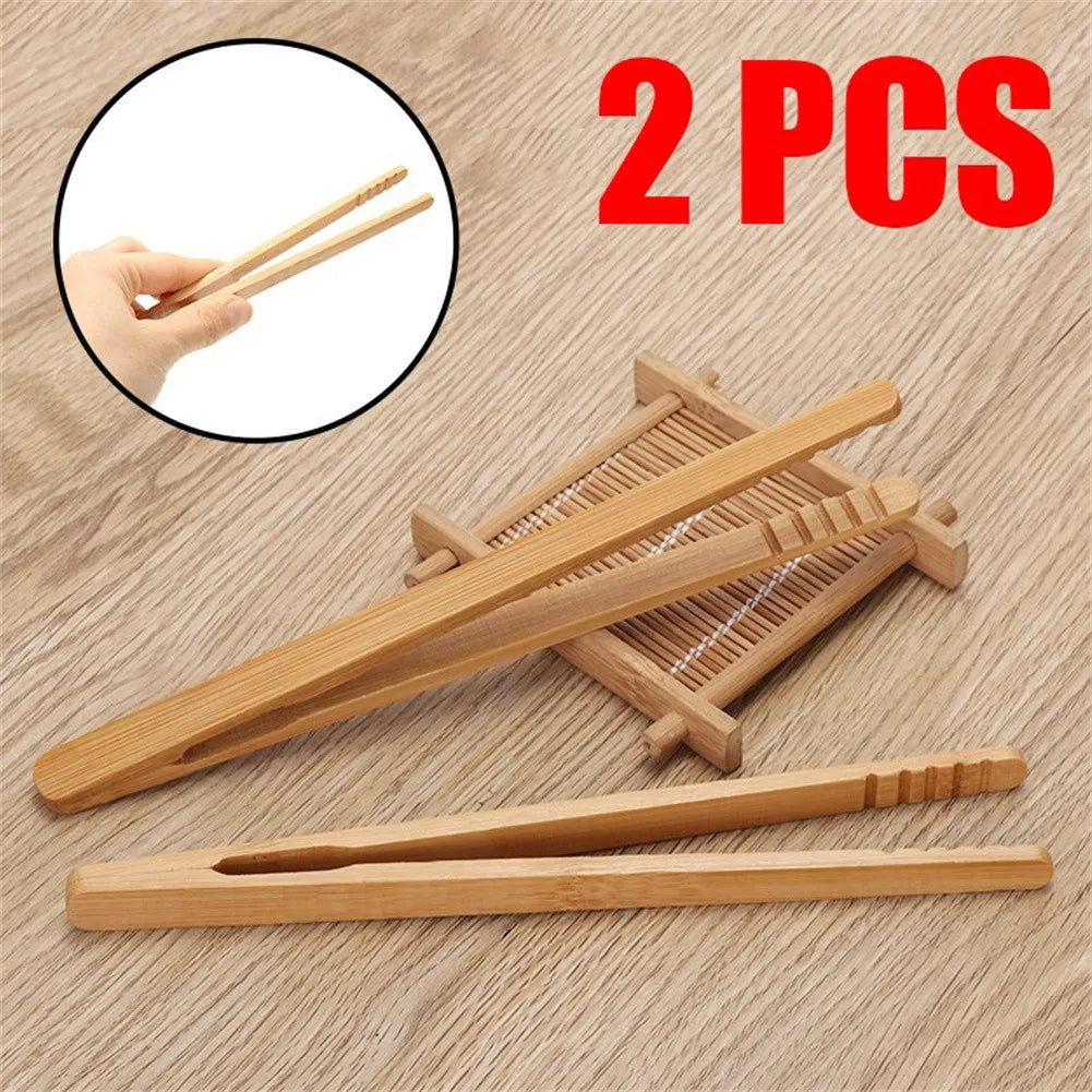 Daddy's Choice 2Pcs 18cm Bamboo Wood Wooden Food Toast Salad Tongs Toaster Bacon Sugar Ice Tea Tong Tea Clips Teaware For Kitchen