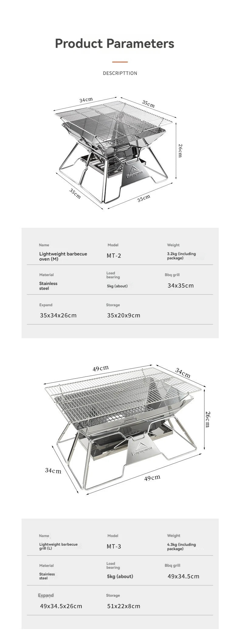 Large Folding Portable Stainless Steel Barbecue Grill BBQ Oven, Camping Picnic Grill Net, Barbecue Grill