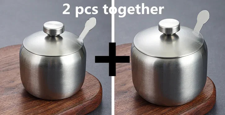 Purism Stainless Steel Seasoning Flavor Can Sugar Box Kitchen Tool Salt Pepper Pot BBQ Condiment Cruet Storage Spice Jar Bottle Spoon