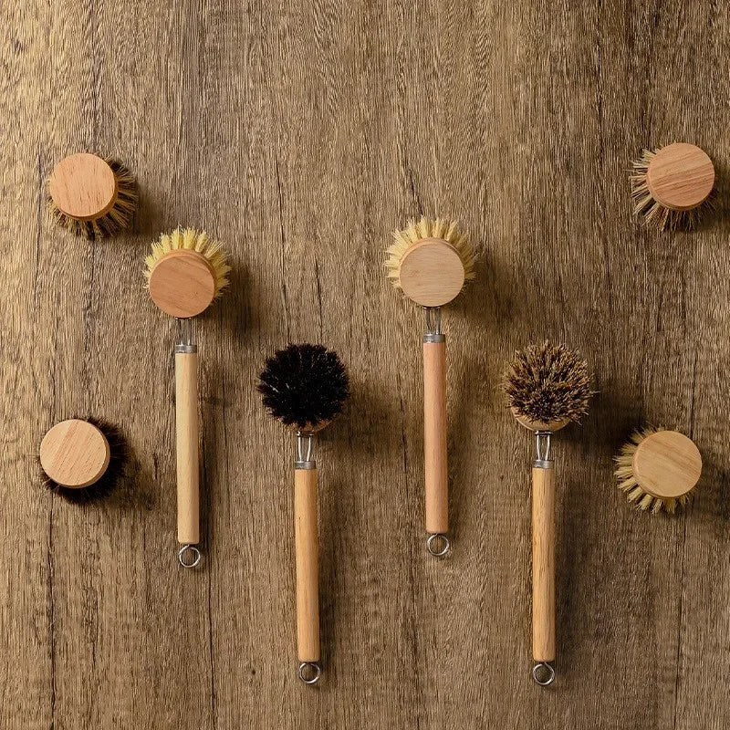 Purism Replaceable dish brush Long wooden handle Household Cleaning Brush Useful things for kitchen Cleaning Tool