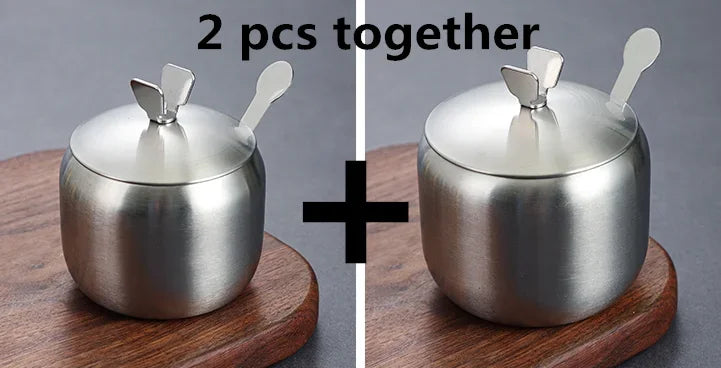 Purism Stainless Steel Seasoning Flavor Can Sugar Box Kitchen Tool Salt Pepper Pot BBQ Condiment Cruet Storage Spice Jar Bottle Spoon