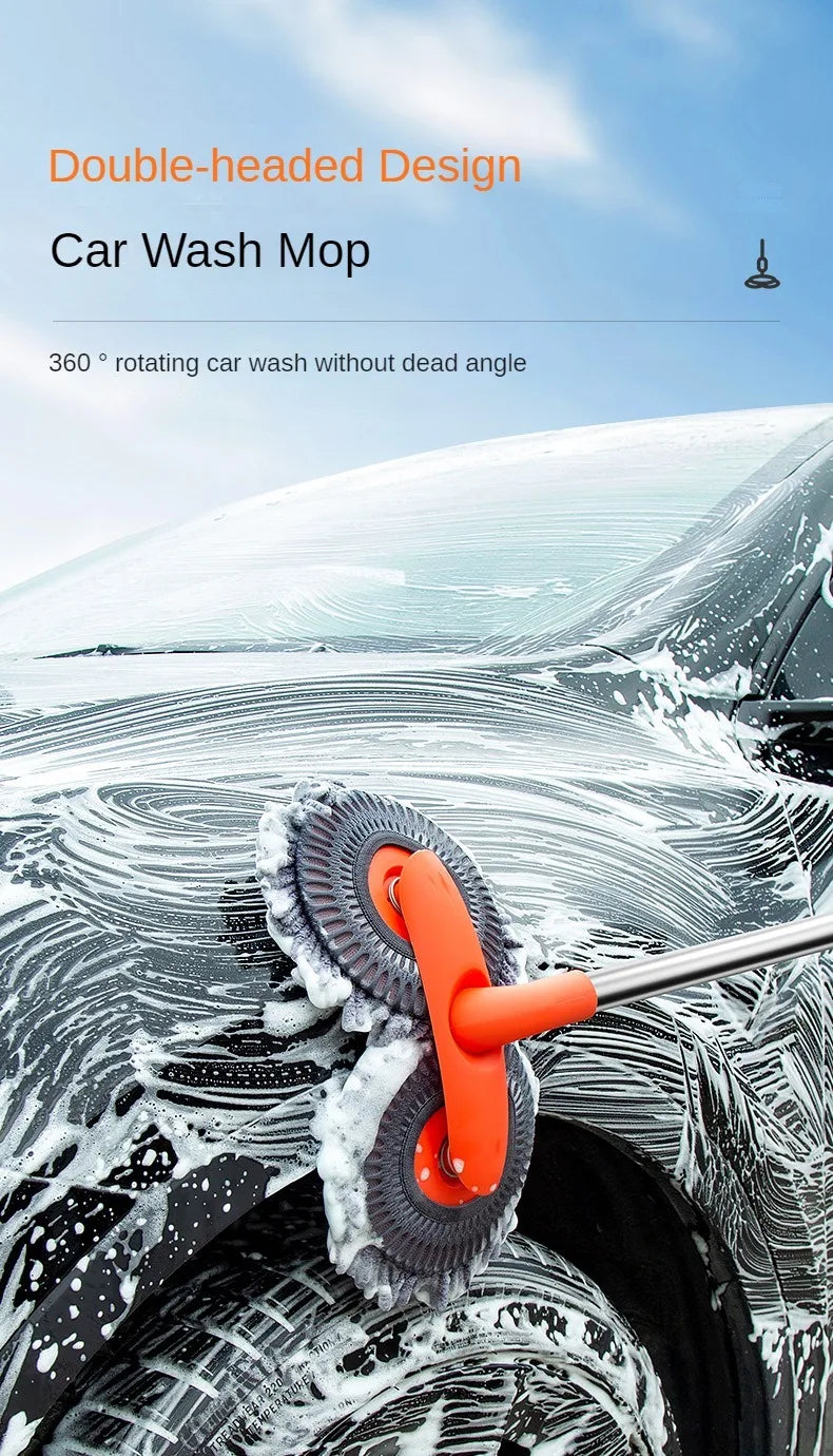 Purism Car Washer Mop Foam Wash Brush Double Brush Head Roof Window Cleaning Maintenance Three-Section Telescopic Mop Car Accessories