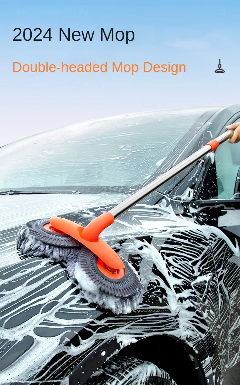 Purism Car Washer Mop Foam Wash Brush Double Brush Head Roof Window Cleaning Maintenance Three-Section Telescopic Mop Car Accessories