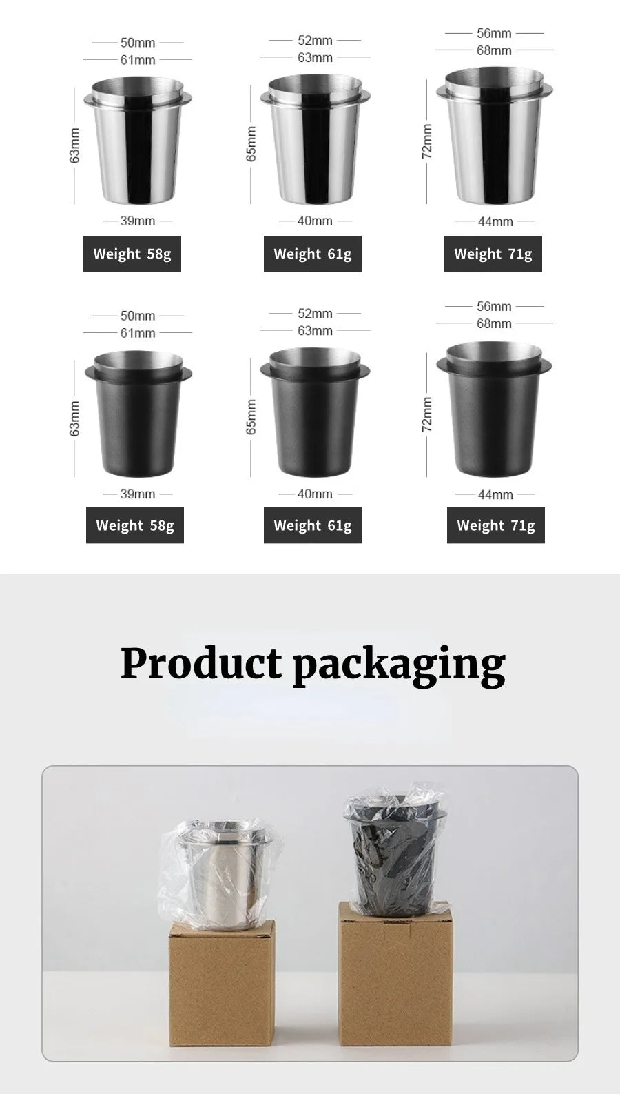 Purism Coffee Dosing Cup Sniffing Mug for Espresso Machine Wear Resistant Stainless Steel Coffee Dosing Cup Drop Shipping 58/53/51mm