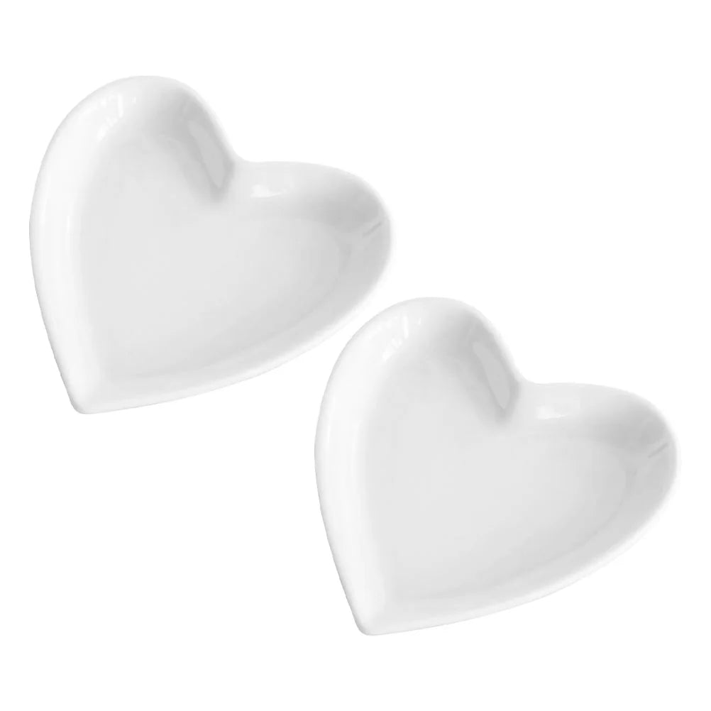 2Pcs White Serving Tray Ceramic Snack Plates Food Dish Heart Shaped Ceramics Tableware Snack Dessert Dining Table