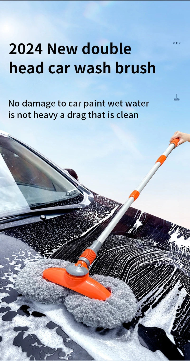 Purism Car Washer Mop Foam Wash Brush Double Brush Head Roof Window Cleaning Maintenance Three-Section Telescopic Mop Car Accessories
