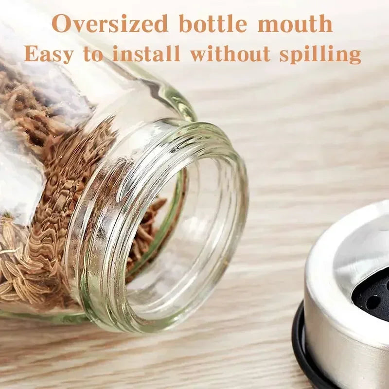 Purism 7pcs Spice Jar Set Rack Glass Organizer Rotating Glass Seasoning Sugar Pepper Bottles Salt Shakers Holder Kitchen Storage Rack