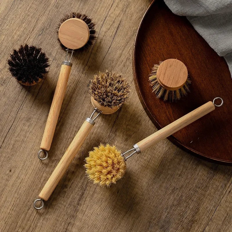 Purism Replaceable dish brush Long wooden handle Household Cleaning Brush Useful things for kitchen Cleaning Tool