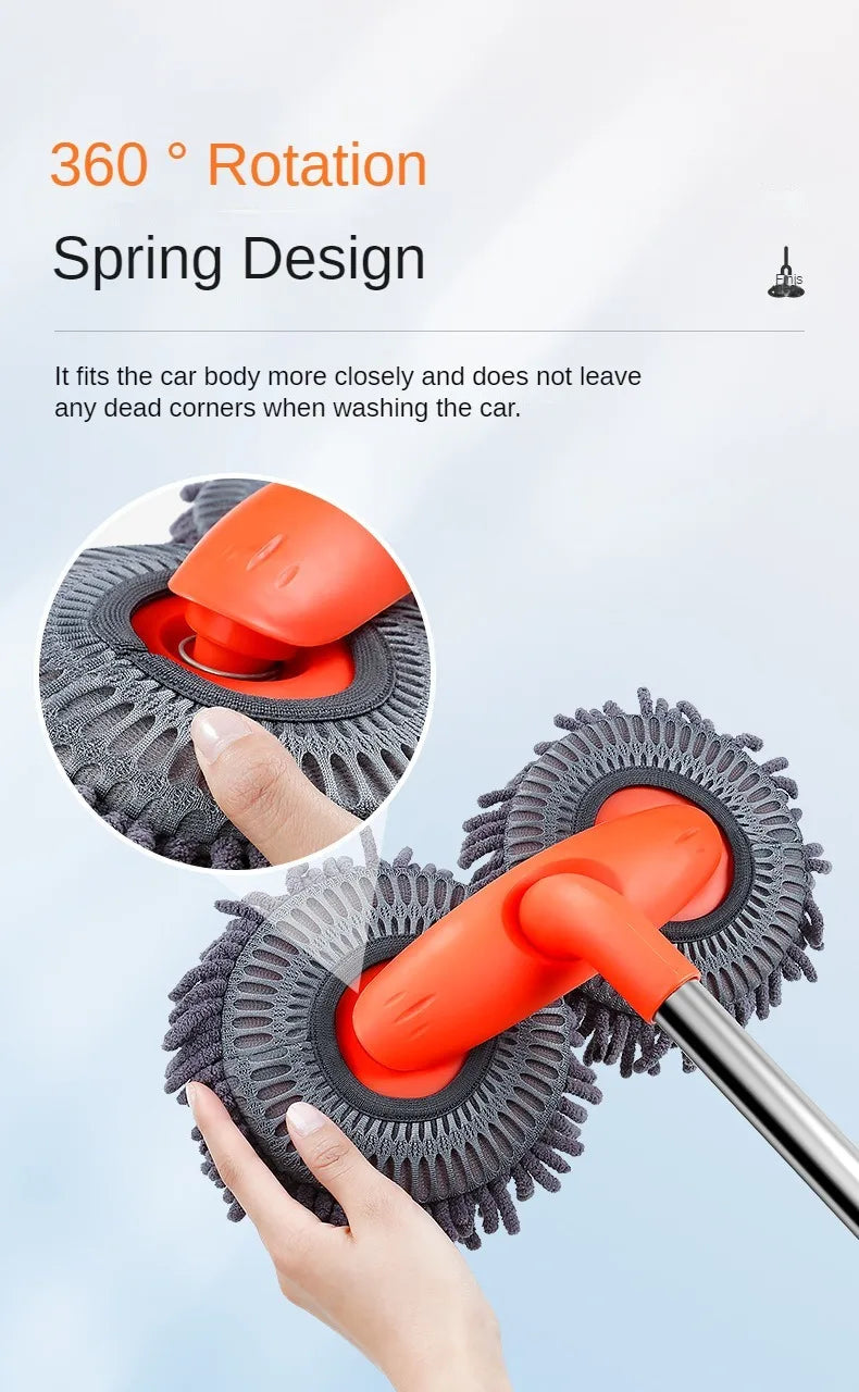 Purism Car Washer Mop Foam Wash Brush Double Brush Head Roof Window Cleaning Maintenance Three-Section Telescopic Mop Car Accessories