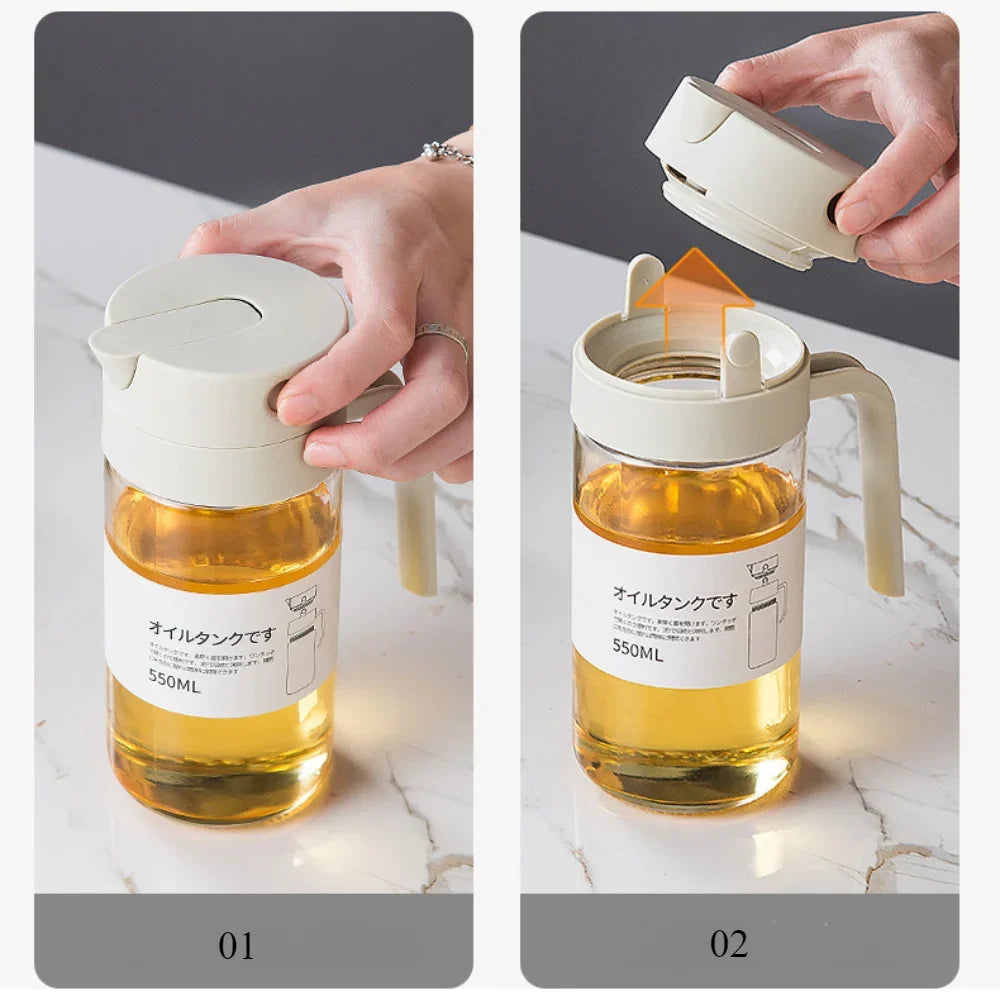 Purism Cooking Oil Pourer with Automatic Cap Kitchen Dispenser Home Kitchen Non-hanging Liquid Seasoning Leakproof Reusable Oil Bottle