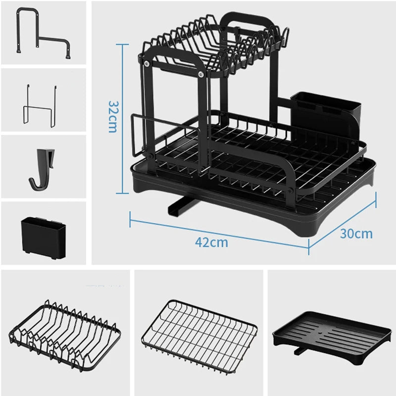 Daddy's Choice  2 Tier Dish Bowl Drainer Storage Rack Kitchen Dish Drying Rack with Drain Basket Countertop Dinnerware Organizer Drainboard