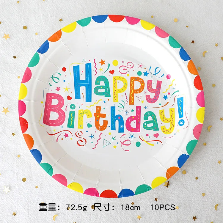 Purism Happy Birthday Party Disposable Tableware Rainbow Colored Paper Cups Plates Table Decor Kids 1st Girls Birthday Party Supplies