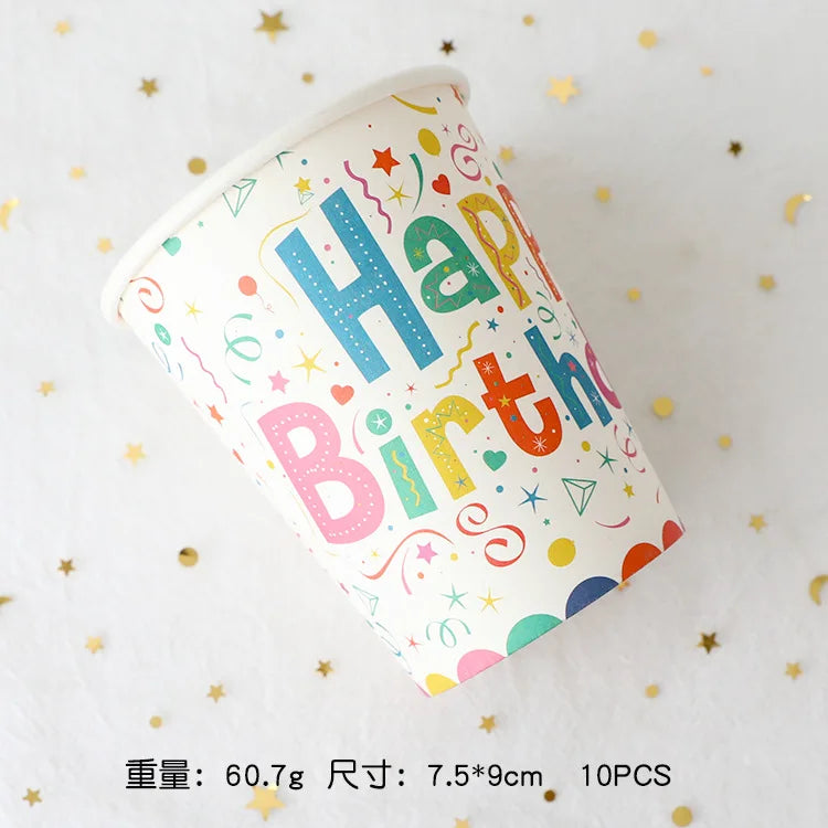 Purism Happy Birthday Party Disposable Tableware Rainbow Colored Paper Cups Plates Table Decor Kids 1st Girls Birthday Party Supplies