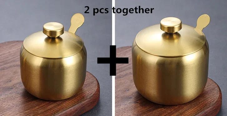 Purism Stainless Steel Seasoning Flavor Can Sugar Box Kitchen Tool Salt Pepper Pot BBQ Condiment Cruet Storage Spice Jar Bottle Spoon