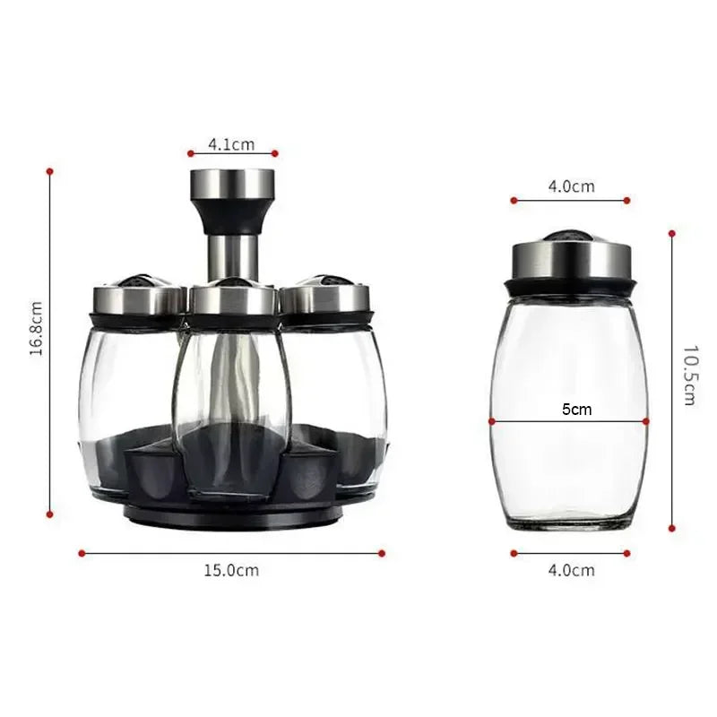 Purism 7pcs Spice Jar Set Rack Glass Organizer Rotating Glass Seasoning Sugar Pepper Bottles Salt Shakers Holder Kitchen Storage Rack