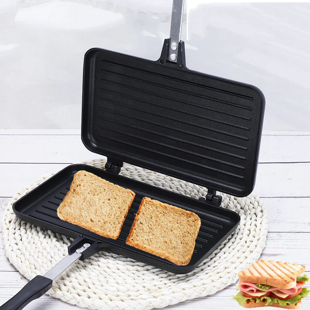 Purism Double Side Bread Frying Pan Non Stick Barbecue Plate Sandwich Toaster Mold Heat-resistant Toastie Waffle Pancake Kitchen Tools