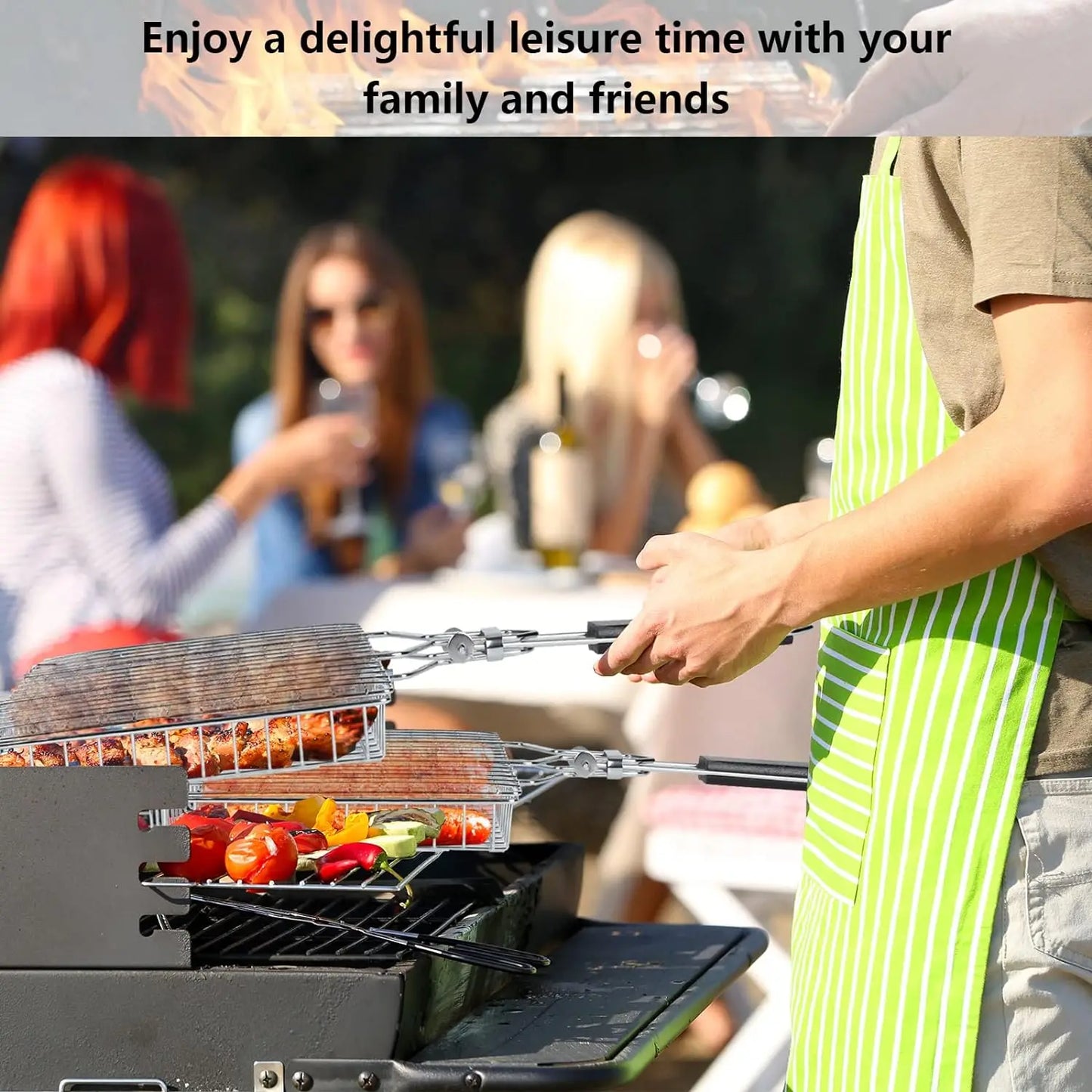Folding Grilling Basket Outdoor Camping BBQ Stainless Steel Grill Rack Foldable Seafood Steak Vegetables Barbecue Cooking Tool
