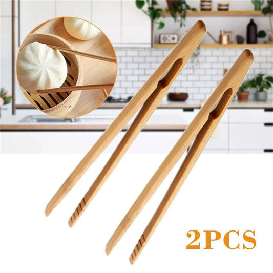 Daddy's Choice 2Pcs 18cm Bamboo Wood Wooden Food Toast Salad Tongs Toaster Bacon Sugar Ice Tea Tong Tea Clips Teaware For Kitchen