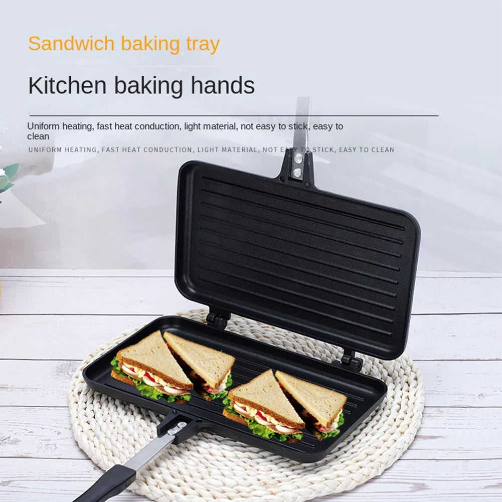 Purism Double Side Bread Frying Pan Non Stick Barbecue Plate Sandwich Toaster Mold Heat-resistant Toastie Waffle Pancake Kitchen Tools
