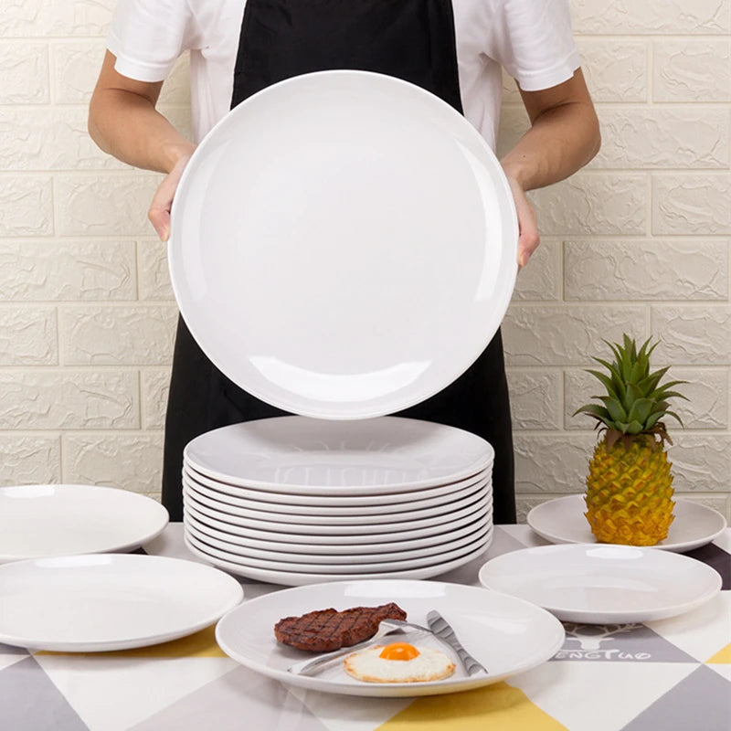 Purism 8-14 Inch Round White Melamine Dinner Plate Hotel Western Steak Trays Dessert Bone TablewareDishes Plastic Imitation Porcelain