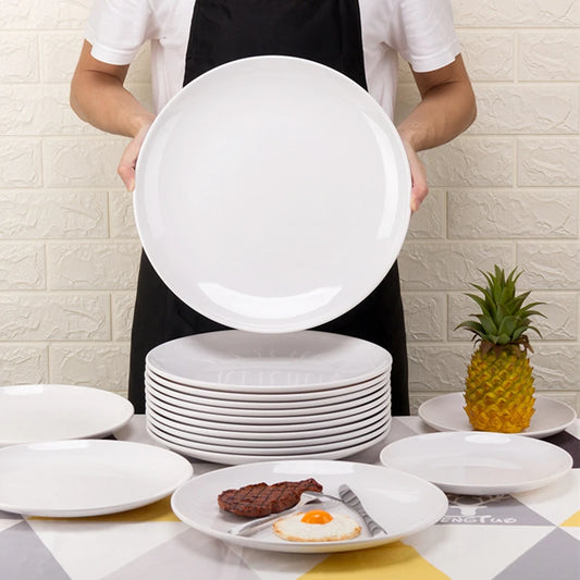 Purism 8-14 Inch Round White Melamine Dinner Plate Hotel Western Steak Trays Dessert Bone TablewareDishes Plastic Imitation Porcelain