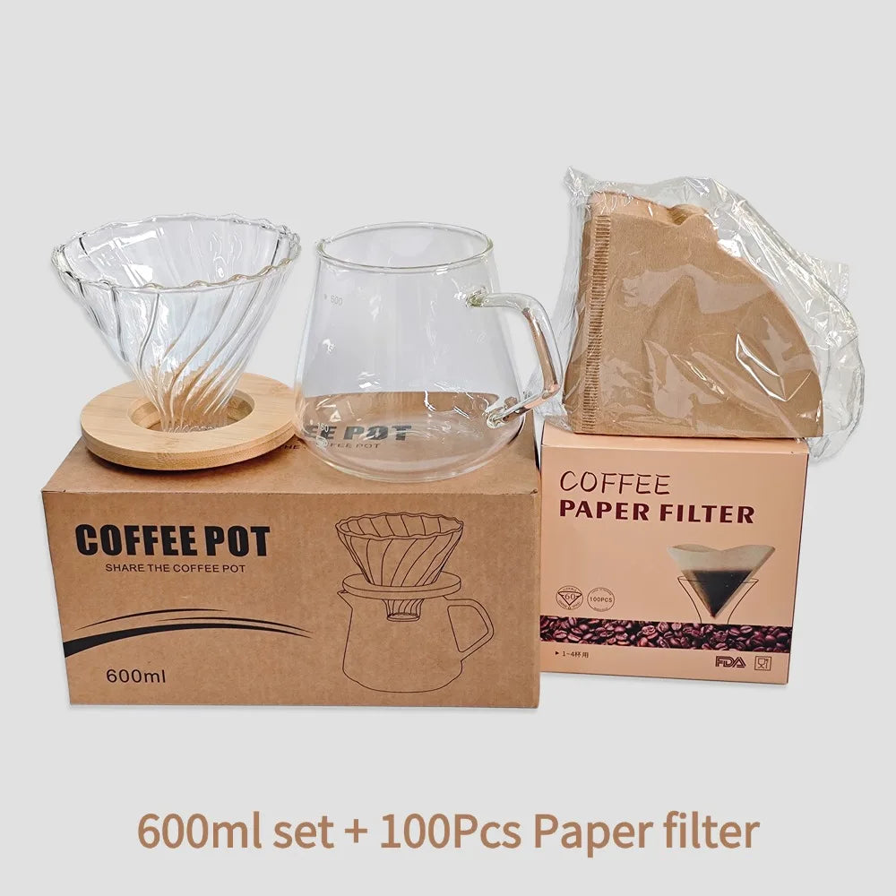 Daddy's Choice  Punana 600ml Pour Over Coffee Maker Set Glass Carafe Coffee with Glass Coffee Filter Drip Coffee Maker Set for Home or Office