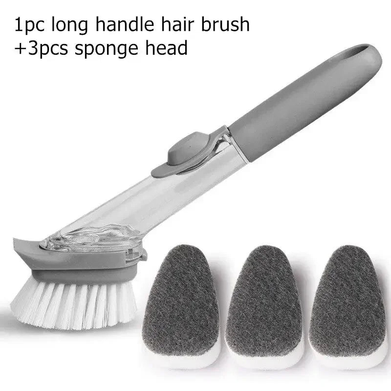 Daddy's Choice  Refillable Liquid Cleaning Brush Kitchen Bowl Scrubber Cleaning Sponge Long Handle Dispenser Cleaner Tool with Dish Soap Washing