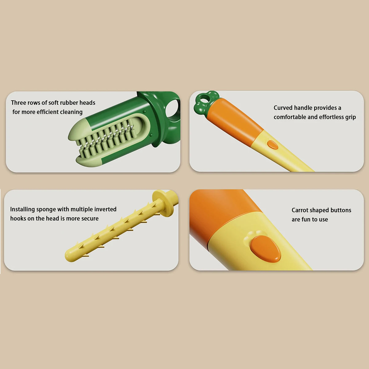 Purism 3 in 1 Multifunctional Household Cleaning Brush Carrot Long Handle Cup Scrubber Useful Things For Kitchen Accessories