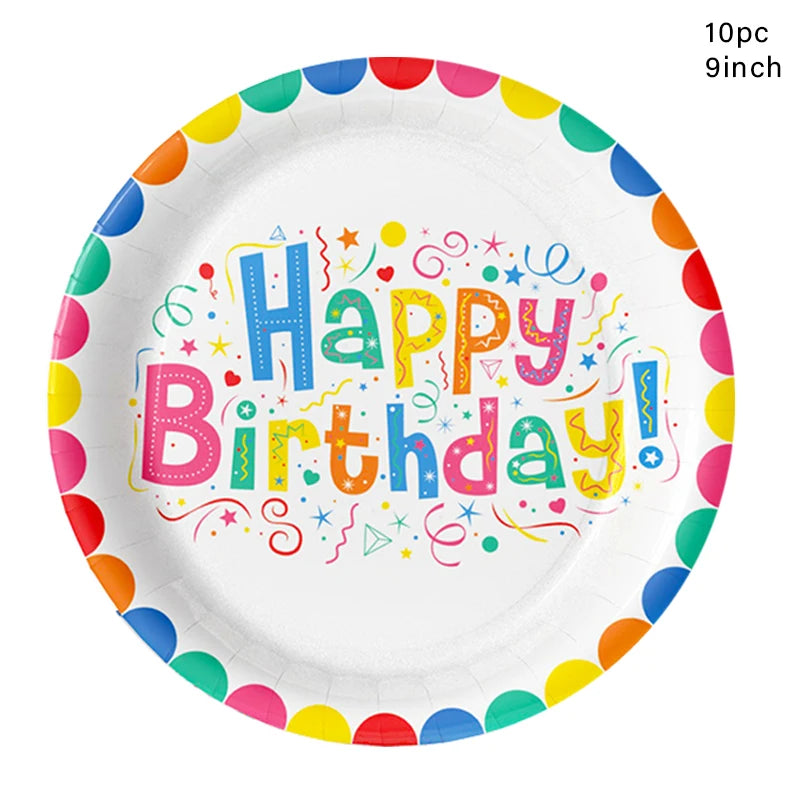 Purism Happy Birthday Party Disposable Tableware Rainbow Colored Paper Cups Plates Table Decor Kids 1st Girls Birthday Party Supplies
