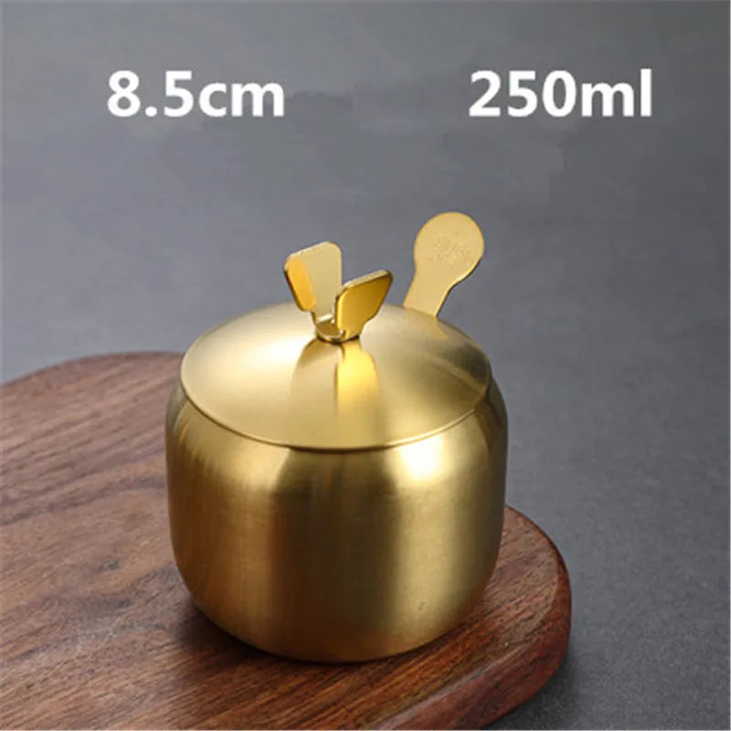 Purism Stainless Steel Seasoning Flavor Can Sugar Box Kitchen Tool Salt Pepper Pot BBQ Condiment Cruet Storage Spice Jar Bottle Spoon