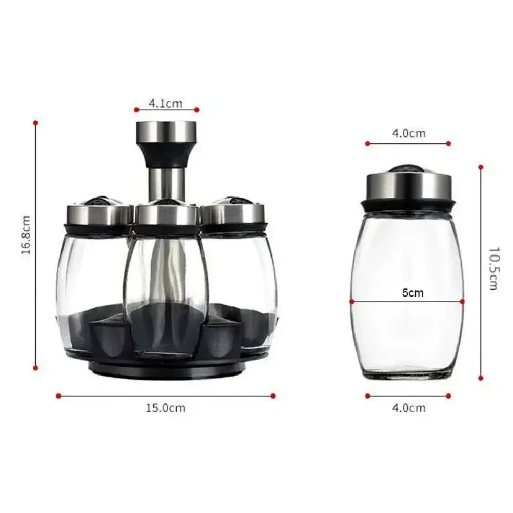 Purism 7pcs Spice Jar Set Rack Glass Organizer Rotating Glass Seasoning Sugar Pepper Bottles Salt Shakers Holder Kitchen Storage Rack