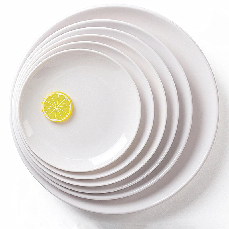 Purism 8-14 Inch Round White Melamine Dinner Plate Hotel Western Steak Trays Dessert Bone TablewareDishes Plastic Imitation Porcelain