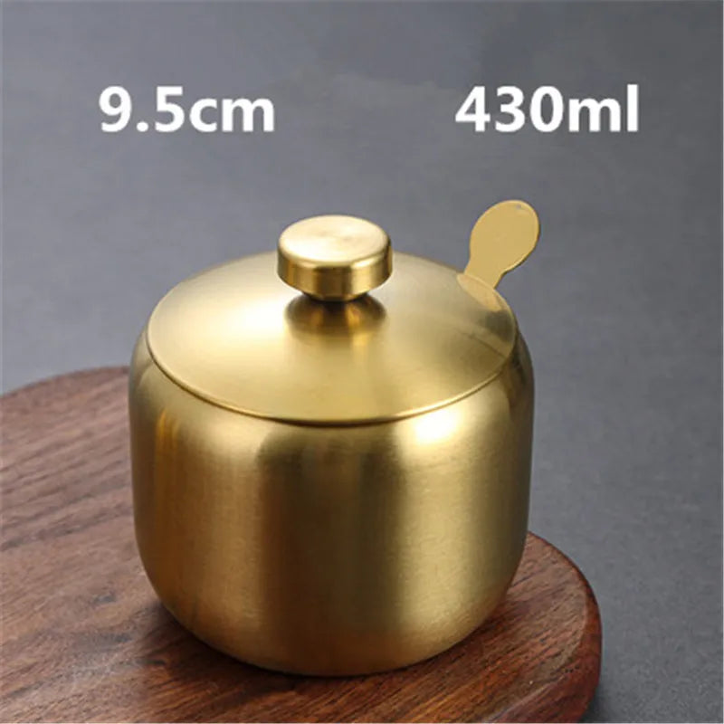 Purism Stainless Steel Seasoning Flavor Can Sugar Box Kitchen Tool Salt Pepper Pot BBQ Condiment Cruet Storage Spice Jar Bottle Spoon