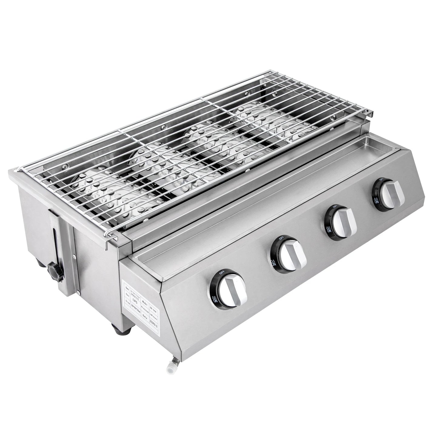 Purism Stainless Steel Smokeless Barbecue Grill 4 Burners LPG Gas Grill Roaster Portable BBQ Grill Removable for Outdoor Patio Garden