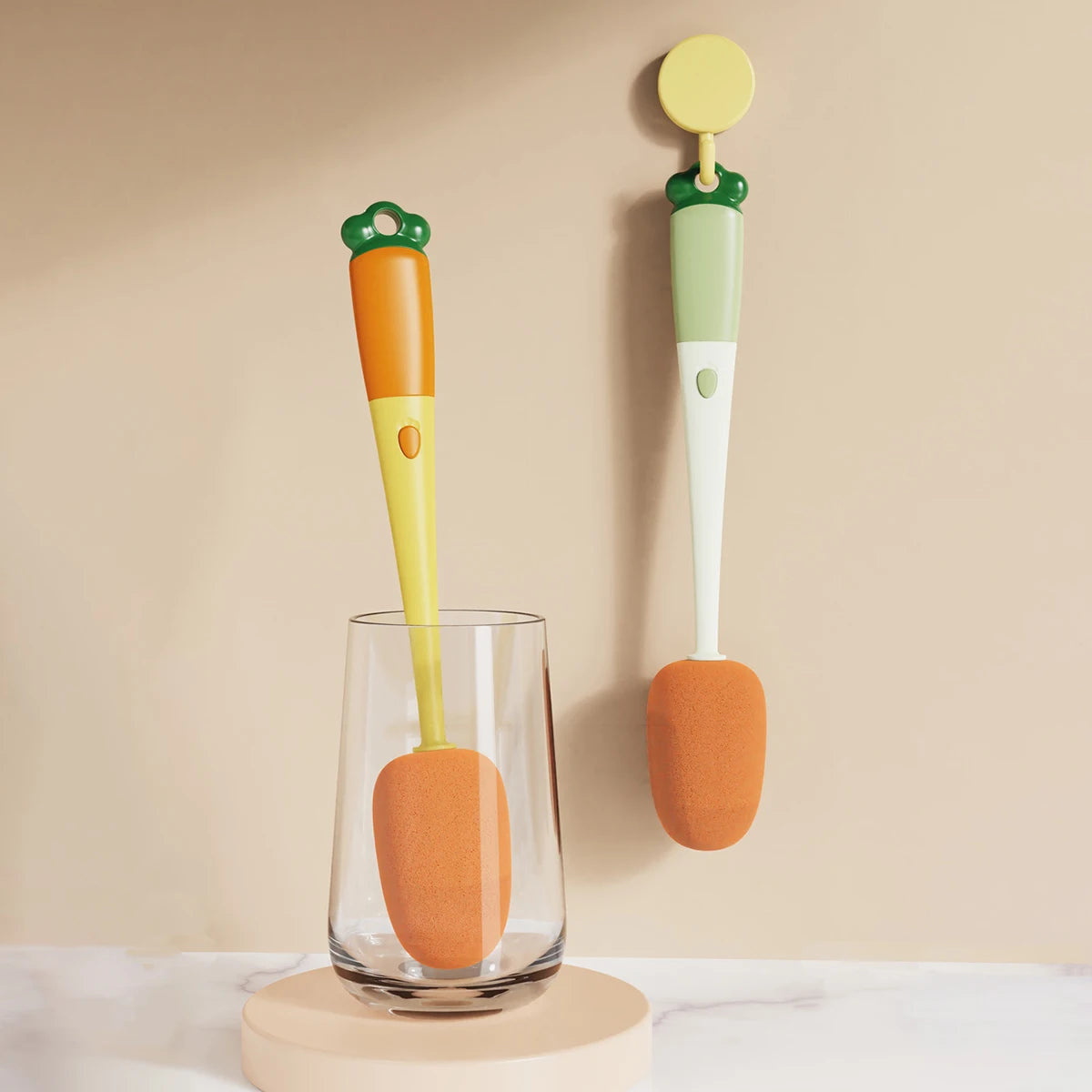 Purism 3 in 1 Multifunctional Household Cleaning Brush Carrot Long Handle Cup Scrubber Useful Things For Kitchen Accessories